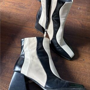 Gianni Bini Black and Cream Heeled Boots